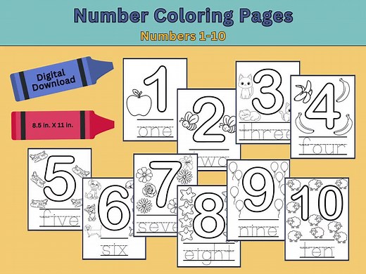 Numbers Coloring Pages, 1-10 - Etsy