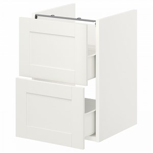 ENHET エーンヘート ベースキャビネット 洗面台用 引き出し2個付き, ホワイト/ホワイト フレーム, 40x42x60 cm  - IKEA