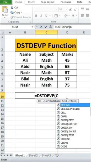 DSTDEVP Function in Excel | Find Population Standard Deviation in Excel