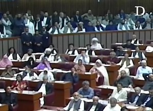 PTI MNA Ali Muhammad Khan delivered a fiery speech after the opposition's no-trust motion against Prime Minister Imran Khan succeeded, reminding lawmakers of his leader's achievements. As the lone voice in the house supporting Imran Khan, he said: "God willing, he will be back ... he will be back with a two-thirds majority." #DawnToday | Dawn.com