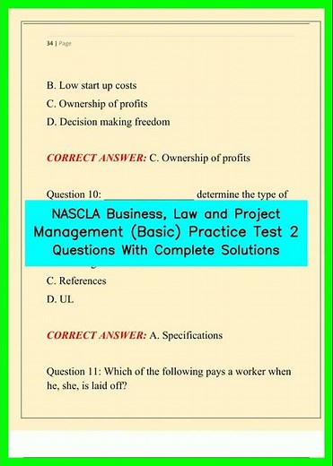 NASCLA Business, Law and Project Management Basic Practice Test 2 Questions With Complete Solution