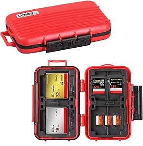 LYNCA 24 Slots Camera Memory Card Case Holder Water-Resistant Anti-Shock SD Card Case Holder Wallet for 8 SD Cards 4 CF Cards 12 Micro SD/TF Cards Storage Box, Compact Memory Cards Wallet (Red)