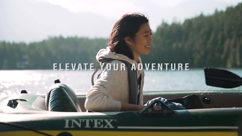 Intex Excursion 4 Inflatable 4 Person Fishing Boat Raft Set with Motor Mount Kit for Rivers and Lakes (Motor Not Included)