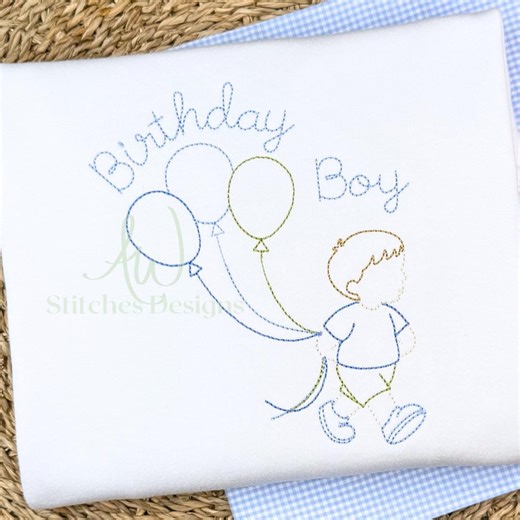 Birthday Boy Design for Machine Embroidery, Classic Boy With Birthday Balloons Design Vintage Stitch Embroidery Design File - Etsy