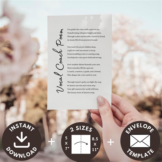 Vocal Coach Gift Card Printable Appreciation Card Singing Teacher Thank You Card Music Instructor Gift Idea Performing Arts Coach Decor - Etsy Canada