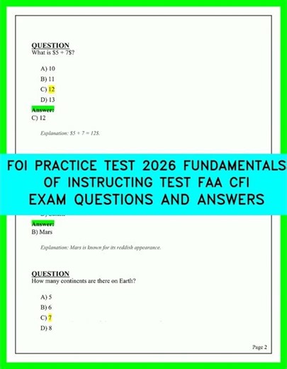 2026 FAA FOI Practice Test Fundamentals of Instructing CFI Exam Questions and Answers