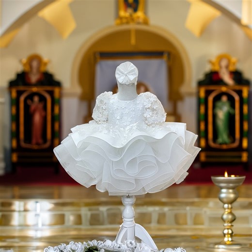 White Satin Christening Gown: Tulle Baby Girl Baptism Dress - Etsy