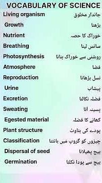 "Basic Science Vocabulary with Easy Urdu Meanings | Urdu to English Learning#shortvideos #education