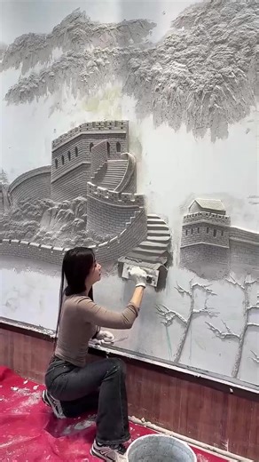 86K views · 7.1K reactions | Three-dimensional Great Wall relief mural on the wall #murals #paint #construction #mural #post #artist #artwork #muralist #art #artcollector | Muralist Mingyue | Facebook