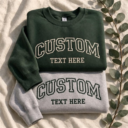 Custom Embroidered Sweatshirt & Hoodie, Personalized College Letters Crewneck, Name, Date - Etsy