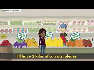 At the Market - Buying food (with captions)