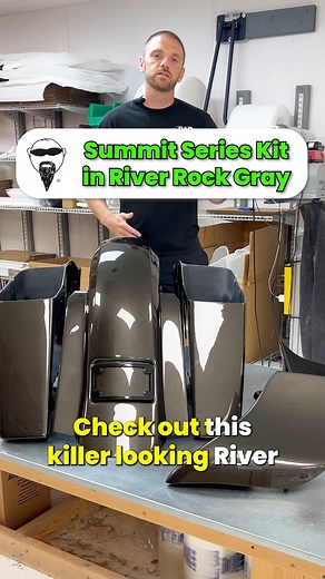 We love River Rock Gray, especially when combined with all-black accessories. Check out this kit we built for our customer's 2020 Ultra. The classic look of our Summit Series Rear End Kit is available for bikes with and without rear exhaust. | Bad Dad Custom Motorcycle Finishes