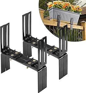 Deck Railing Planter Stand, Retractable Balcony Plant Holder for Window Box Planter, Handmade Steel Rectangular Flower Box Clip for Windowsill, Garden, Patio Fence, Front Porch