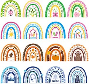 Spring Boho Rainbow Cutouts - 112PCS Seasonal Rainbow Bulletin Boards Border Set Spring Classroom Borders Decoration Colorful Scalloped Borders for School Decor Spring Bohemian Border Trim
