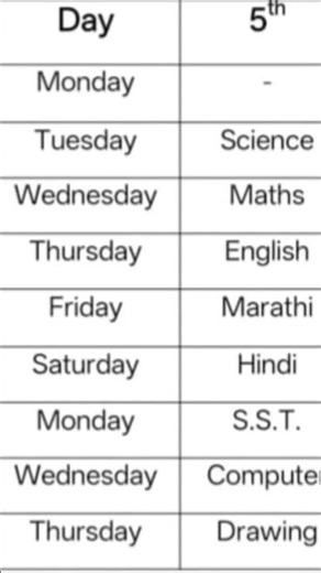 my school time table 6th class