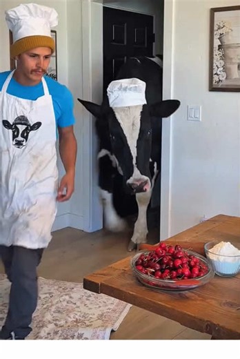 Making Cherry Pie with Bruce the Cow in the Kitchen