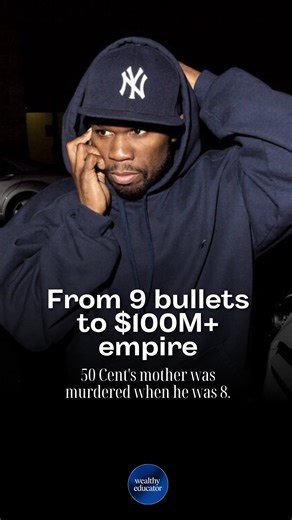 Selfish Wealth Corp | Financial Literacy on Instagram: "50 Cent’s mother was murdered when he was 8. Found drugged and dead in her apartment. He started dealing crack at 12. Dropped out of school. Survived in South Jamaica, Queens. In 2000, outside his grandmother’s house, a gunman shot him 9 times. Point-blank. Hit in the hand, arm, hip, both legs, chest, and left cheek. The bullet through his face shattered his jaw. Doctors said he’d never rap again. He spent 5 months with his jaw wired shut. 
