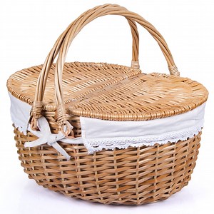 Large Wicker Picnic Basket with Lid and Handle Sturdy Woven Body with Washable Lining,Natural