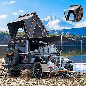 Explorer Pro Rooftop Tent Hard Shell with USB Outlet, Side Awning, Replaceable Netting Curtain&Luggage Racks for 4 Season Camping, Aluminum Pop Up 2-3 Person Roof Top Tent for Truck Jeep SUV Van