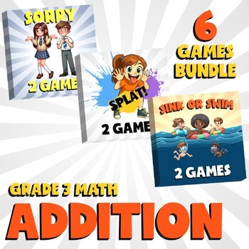 6 No Prep Math Games Bundle A -Addition - Grade 3 Review Activity