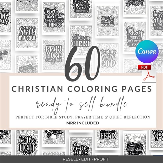 Christian Coloring Pages Bundle | 60 Bible Verse Coloring Sheets for Kids & Adults | Printable PDF + Canva Editable MRR - Etsy