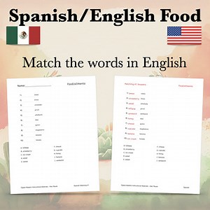 Spanish/English food vocabulary Matching activities/assessments