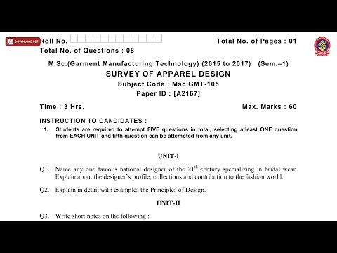 MSC GMT 1ST SEM SURVEY OF APPAREL DESIGN A DEC 2018 | PTU