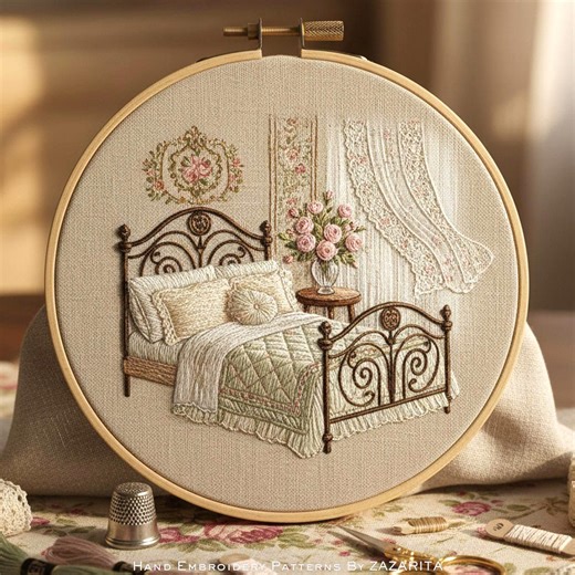 Vintage Bedroom Embroidery Pattern: Beginner Floral Hoop Art (PDF Pattern) - Etsy