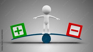 3D Man Balancing Between Plus And Minus in a Loop