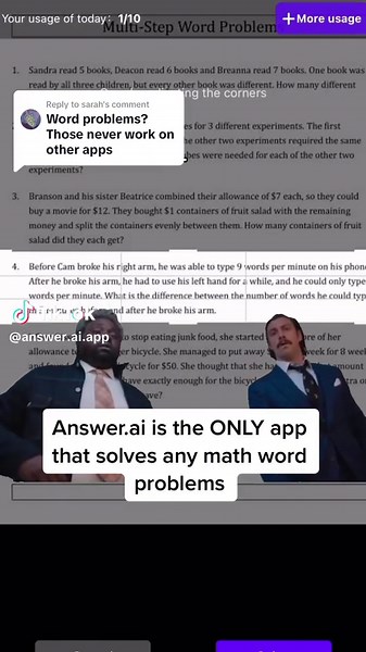 Replying to @sarah exactly the reason you need to download answer.ai app #finalsweek #mathwordproblems #mathtrick #photomath
