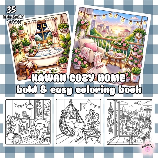 Kawaii Cozy Home Coloring Pages,35 Cute Hygge Interior Scenes,relaxing Coloring Book,cozy Room Decor,adult & Teen Coloring(download PDF) - Etsy