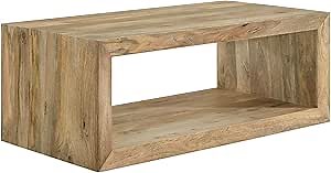 Benzara Beni 46 Inch Coffee Table- Rectangular Handcrafted Mango Wood Frame- Brown