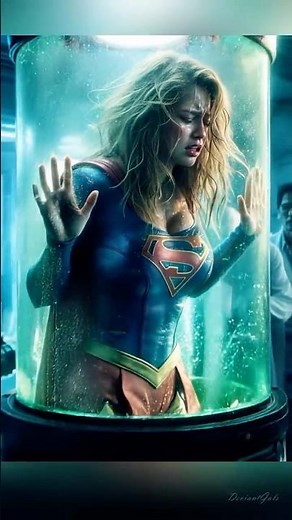 Supergirl in peril (animated) captured in liquid Kryptonite chamber