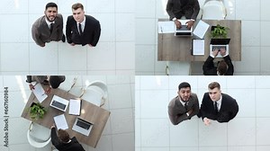 A collage of business images with young people and success