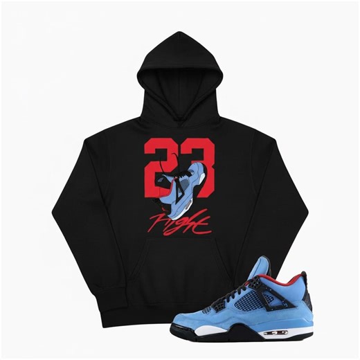 Cactus Jack 4 Hoodie, Travis Scott AJ 4 Match, University Blue Flight 23 Graphic Sweatshirt