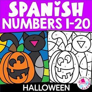 Spanish Color by Number HALLOWEEN Color by Code 1 to 20 Coloring Pages Sheets