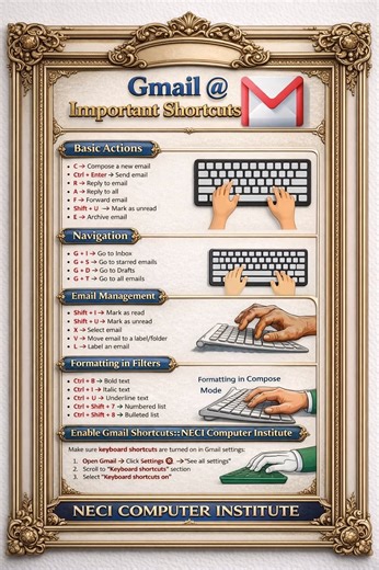 Gmail important Shortcut #education #computer #window #word #keyboard #TYPE #shortcourses | NECI Computer Institute