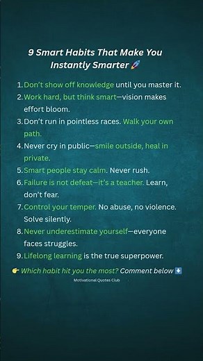 9 Smart Habits That Make You Instantly Smarter 🚀 #SmartHabits #LifeChanging #Motivation