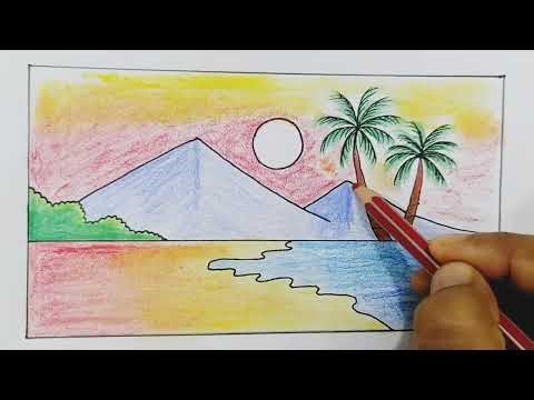 Mountain Village Scenery Drawing For Class 3 to 8 | Easy Drawing - Step By Step | Jhorna Art & Craft