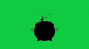 Halloween witch cauldron silhouette loop animation on green screen, 4k wizard pot with bubbles, isolated design element