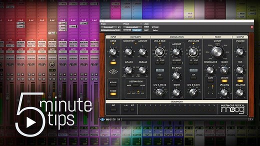 Built for modern sequencer-based music, the Moog Multimode Filter Collection borrows from various incarnations of Moog designs. In this video, learn how to easily add movement and texture to a synth part using the variable four-lane step sequencer, and how Drive, LFO, and Envelope controls can help add motion to a static beat. | Universal Audio