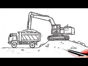 How to draw a Excavator Loading Dump Truck | Drawing Tutorial