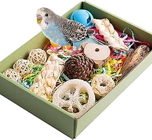 Fhiny Wooden Bird Foraging Toys, Interactive Parrot Puzzle Toys with Perches Stand for Cage Bird Chewing Toys Birdcage Accessories for Parakeets Cockatiels Parrots Love Birds Conures Finches