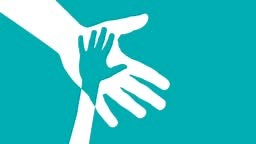 Lending a helping hand. Two hands, help and solidarity. Animated...