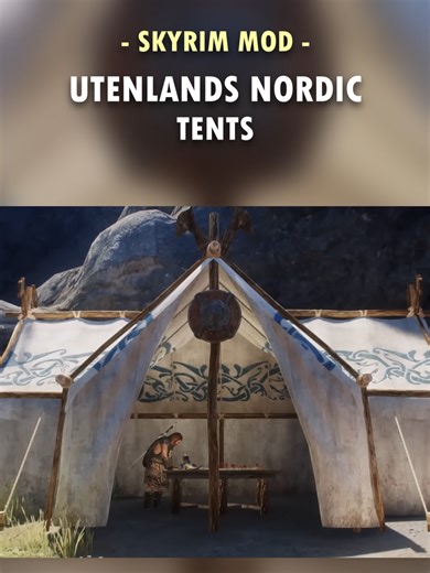 Skyrim’s Tents FINALLY Look Authentic! ⛺ Utenlands Nordic Tents transforms the plain, repetitive camp tents into beautifully crafted, Viking-inspired shelters. This mod introduces diverse colour variations and intricate Nordic patterns, replacing the vanilla structures with detailed, weathered designs that feel authentic to the world. #skyrim #skyrimmods #skyrimtiktok #elderscrolls #gametok