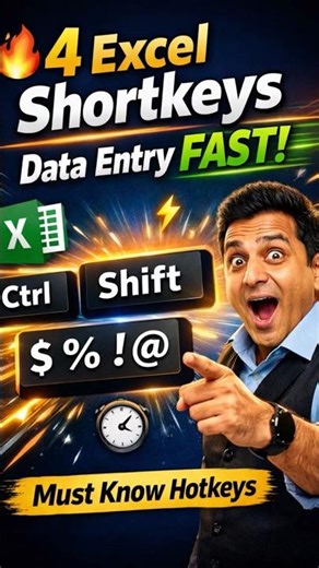 4 Shortkeys Jo Data Entry Ko Fast Kar De! 🔥 Must Know Excel HotkeysCreate #excelshortcuts