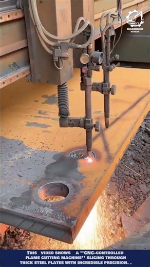 Powerful machine slicing thick steel plates with flame #satisfying #shorts