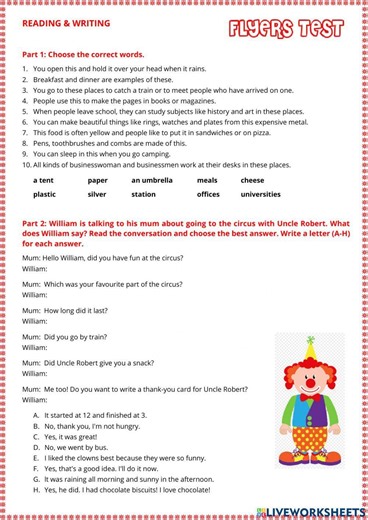 Flyers Test activity