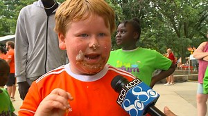 "The chocolate tastes so good!" Watch this adorable interview with an 8=year-old pie-eating contest champion at this year's Iowa State Fair 🥧 https://bit.ly/3YNrmP4 | KCCI