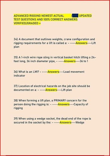 Advanced Rigging Newest Actual Updated Test Questions And 10 video
